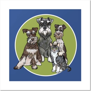 Three Miniature Schnauzers and a Cat Posters and Art